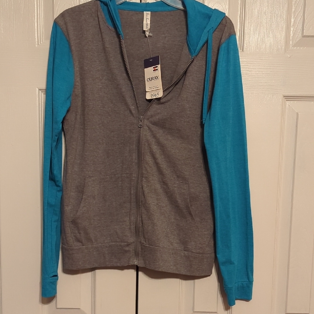 Gray and Blue Zip-Up Hoodie